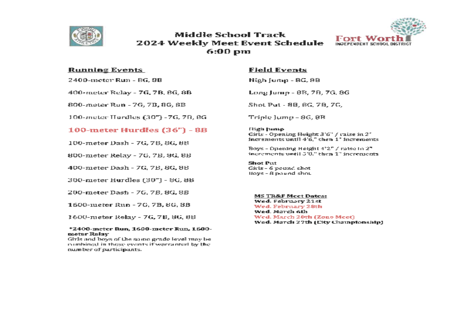 2024 Track Schedule